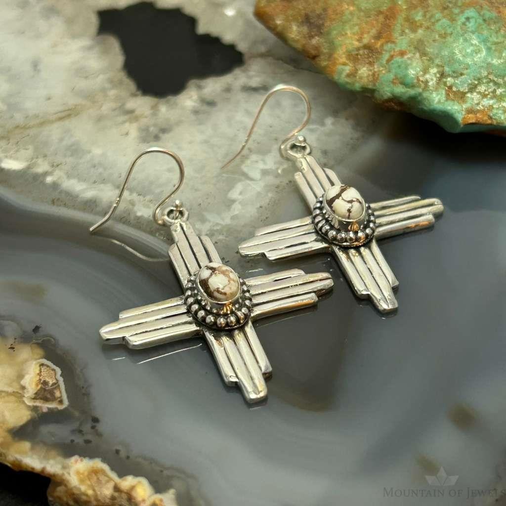 Sterling Silver Southwestern Style Round Wild Horse Zia Dangle Earrings For Women