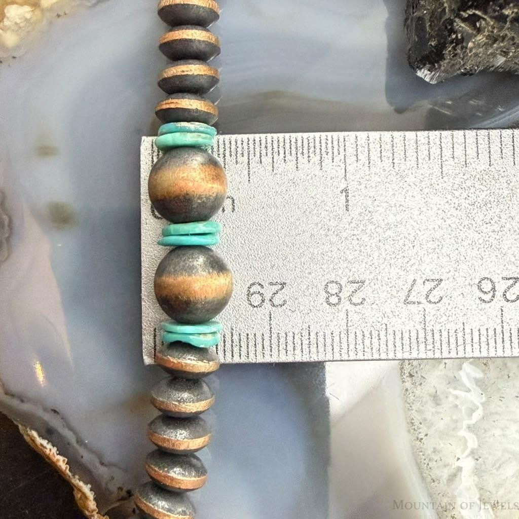 Southwestern Style Copper Navajo Pearl Round,Saucer & Turquoise 18"-20" Necklace For Women
