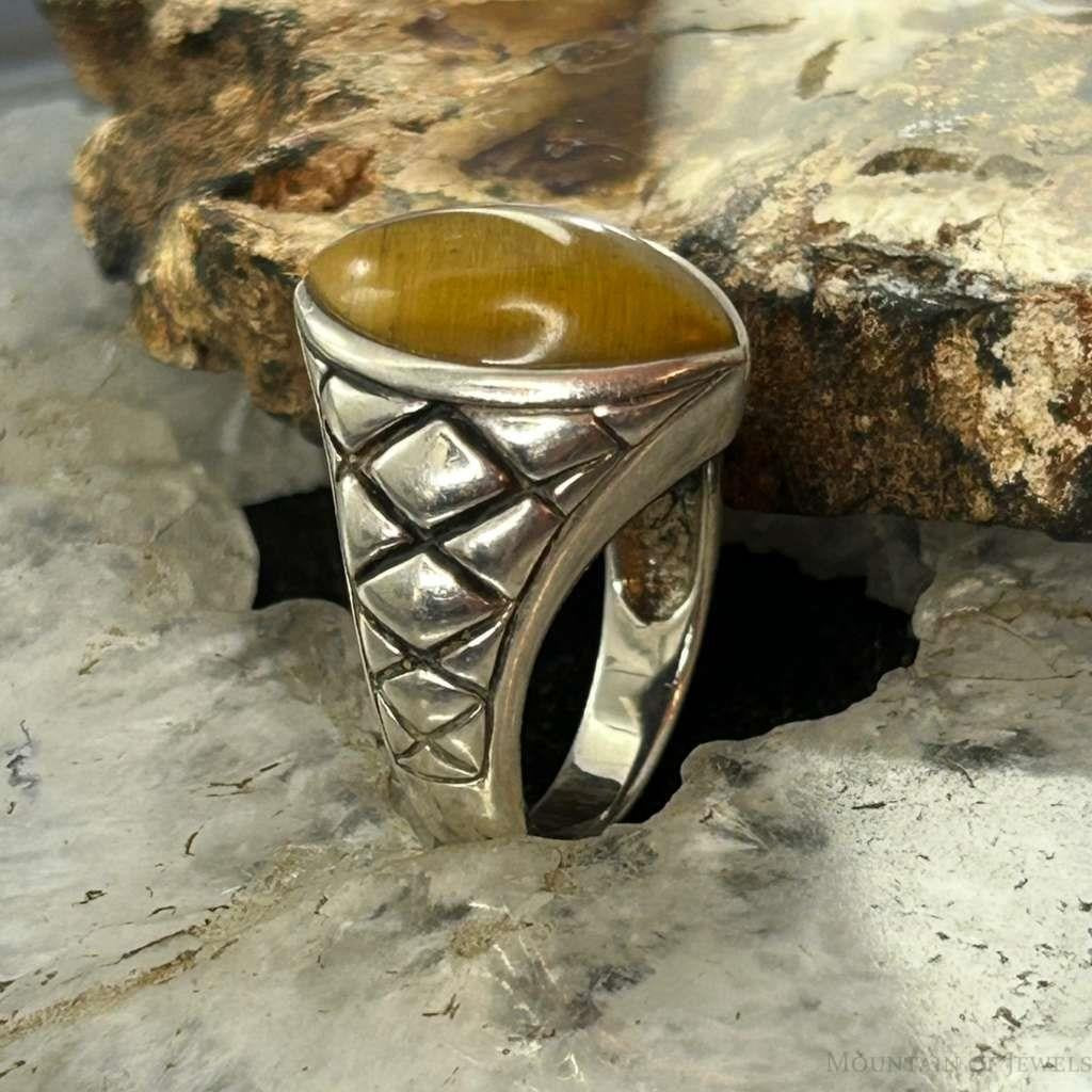 Sterling Silver marquise Tiger's Eye Decorated Fashion Ring Size 7 For Women