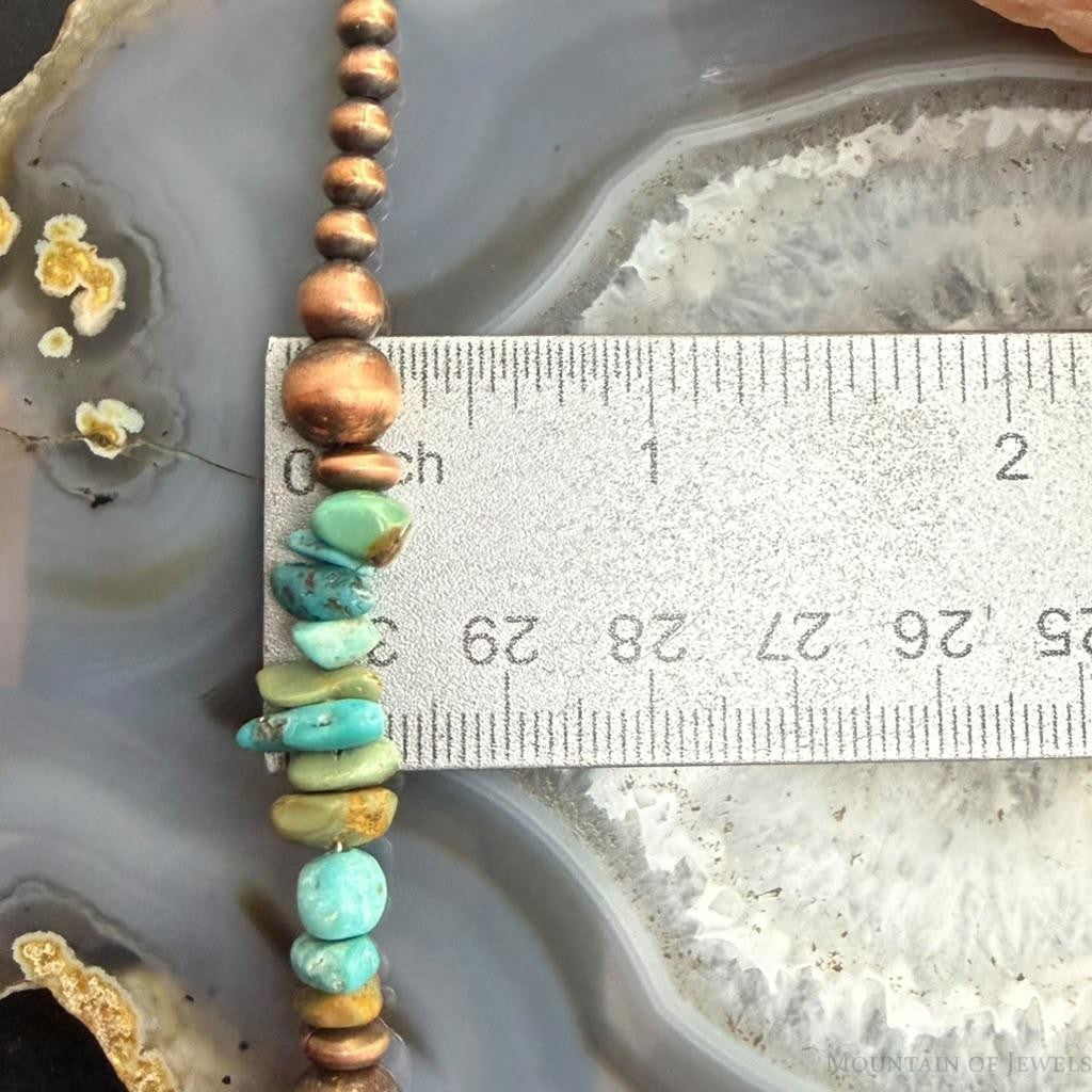 4.5-8mm Copper Navajo Pearl Round,Saucer & Natural Turquoise 18" Necklace For Women