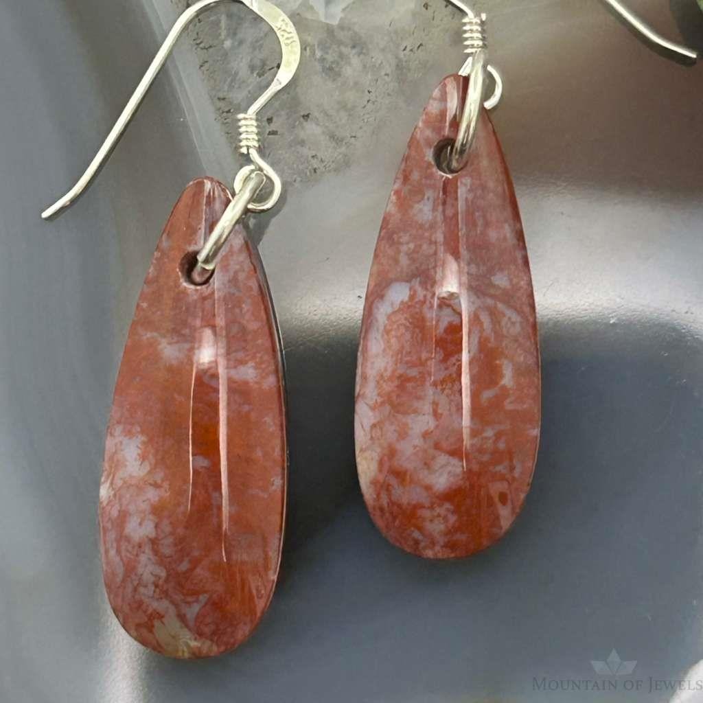 Sterling Silver Teardrop Plum Moss Agate Slab Dangle Earrings For Women #535