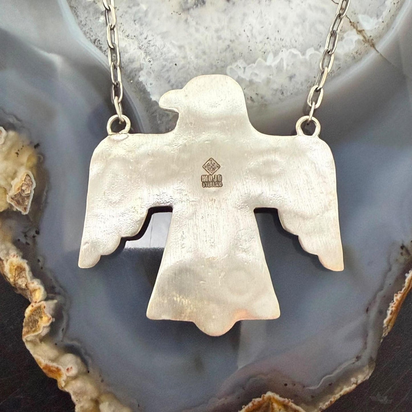 Sterling Silver Southwestern Style Kingman Turquoise Thunderbird Pendant Necklace For Women #1