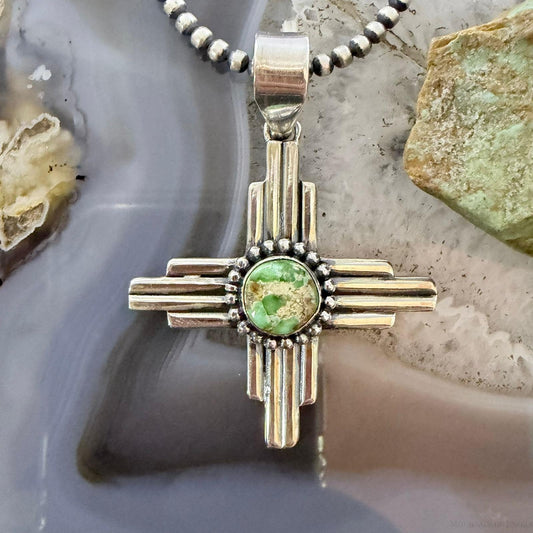 Sterling Silver Southwestern Style Rounded Sonora Gold Turquoise Unisex Zia Pendant