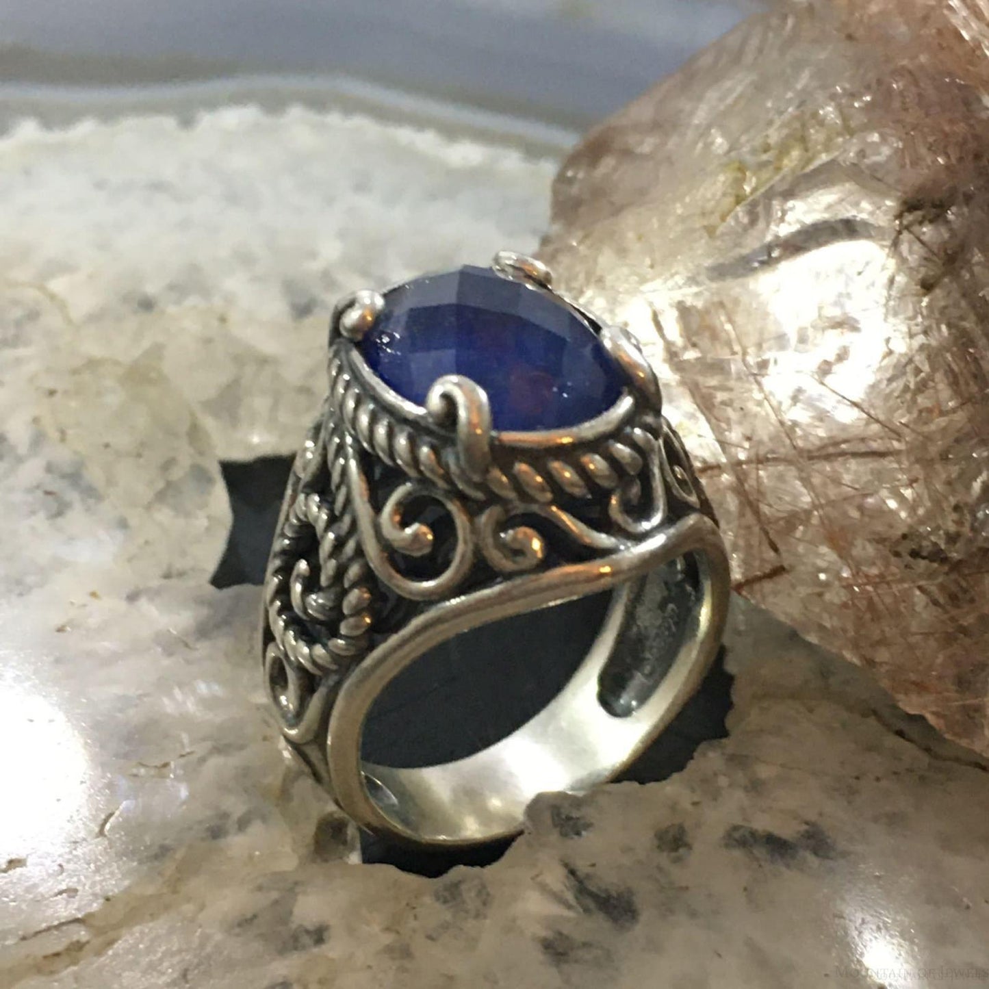 Carolyn Pollack Southwestern Style Sterling Lapis & Faceted Crystal Doublet Ring