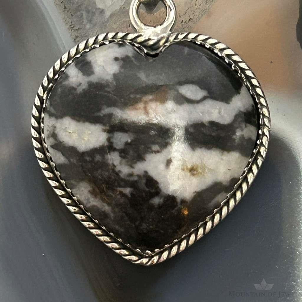 Sterling Silver Southwestern Style White Buffalo Heart Pendant For Women #2