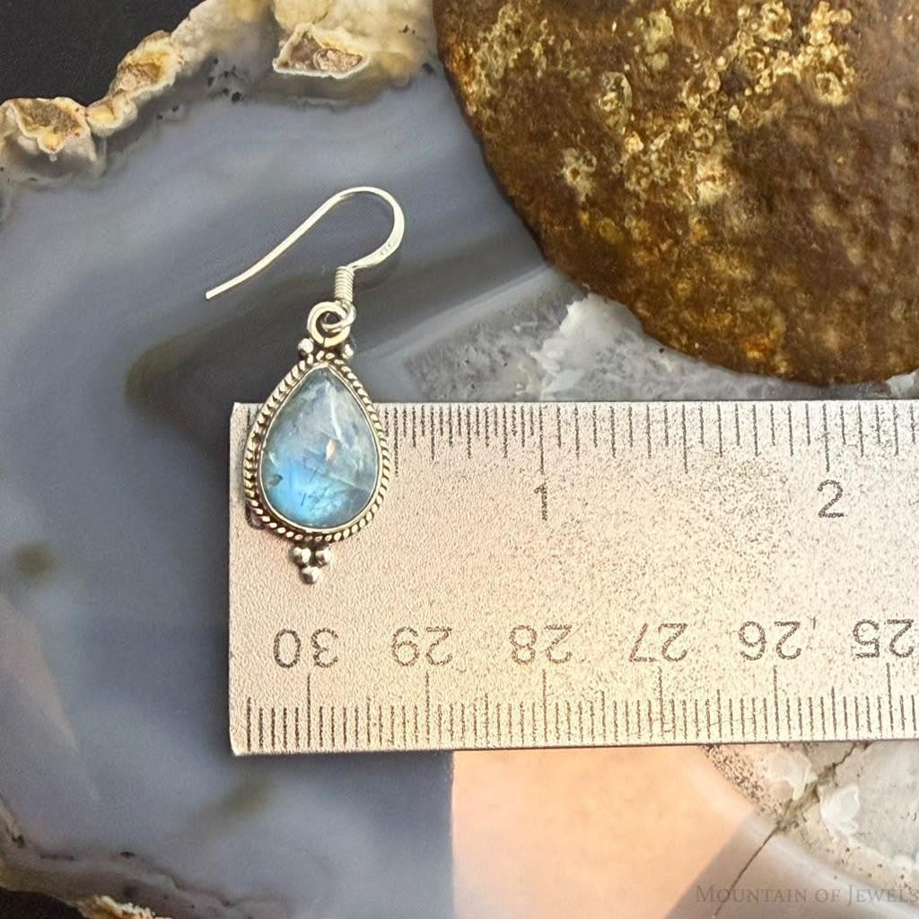 Sterling Silver Southwestern Style Teardrop Moonstone Decrated Dangle Earrings For Women