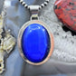 Vintage Sterling Silver Large Oval Blue Chalcedony Fashion Pendant For Women