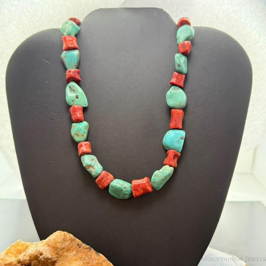 Carolyn Pollack Sterling Silver Natural Turquoise & Coral Beads 16"-18" Necklace For Women