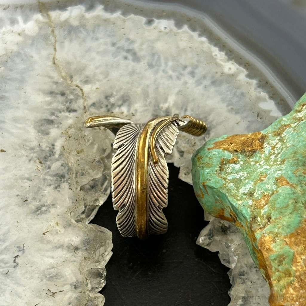 Harvey Mace Native American Sterling Silver & GF Feather Ring Size 8.5 For Women