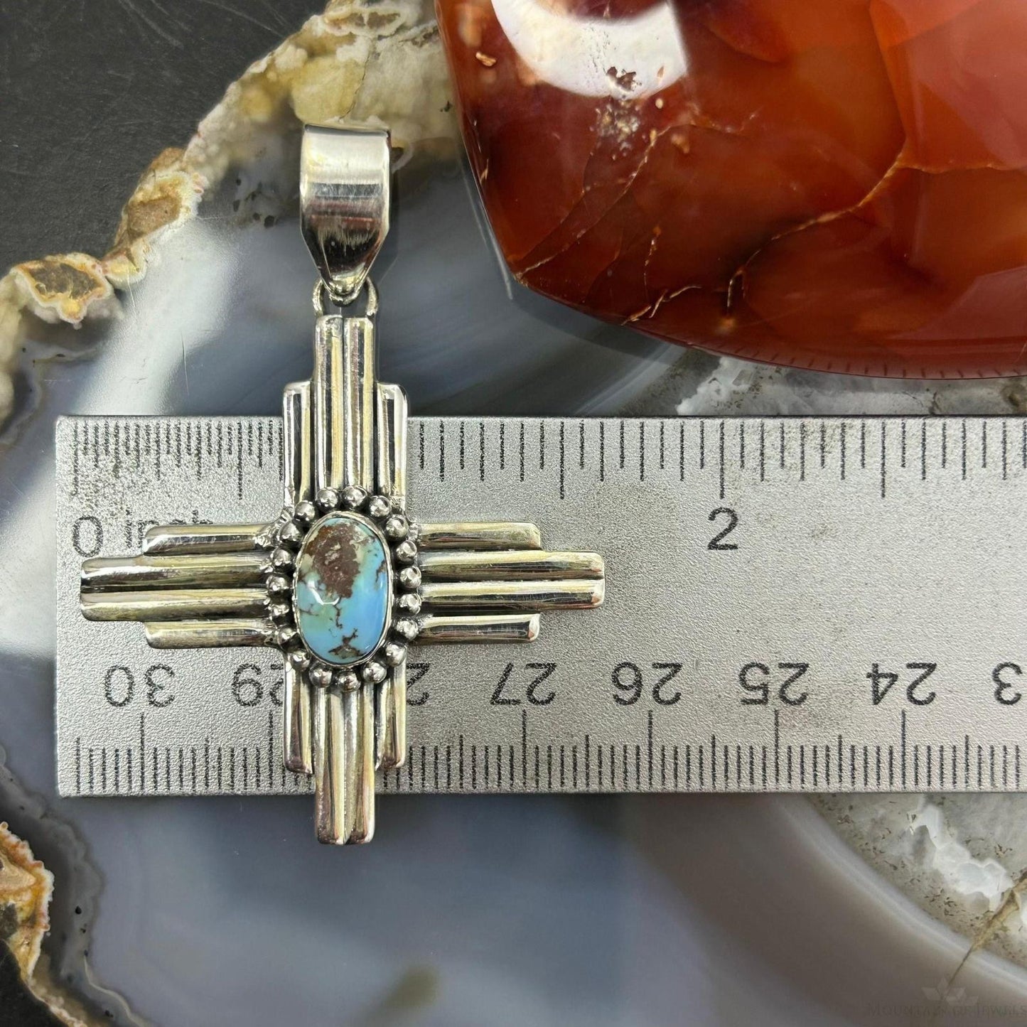 Sterling Silver Southwestern Style Oval Golden Hill Turquoise Unisex Zia Pendant