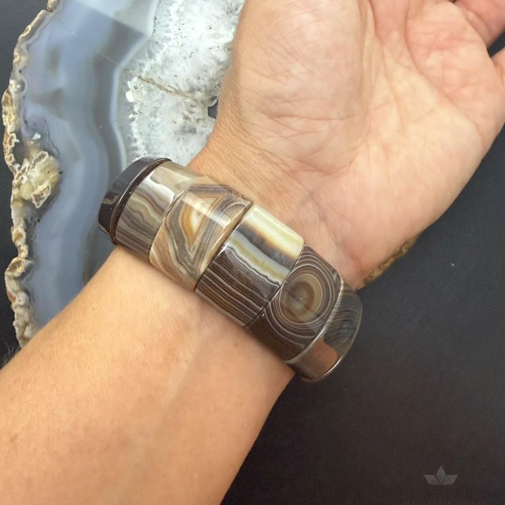 Large Rectangle Agate Beads Stretch Bracelet For Women