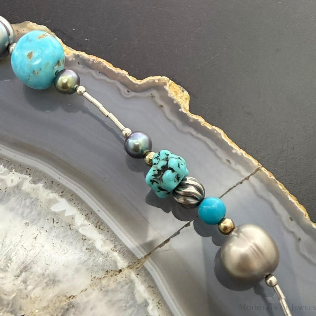 Carolyn Pollack Sterling Turquoise,Liquid Silver,Swirl Spindle 20" Necklace For Women