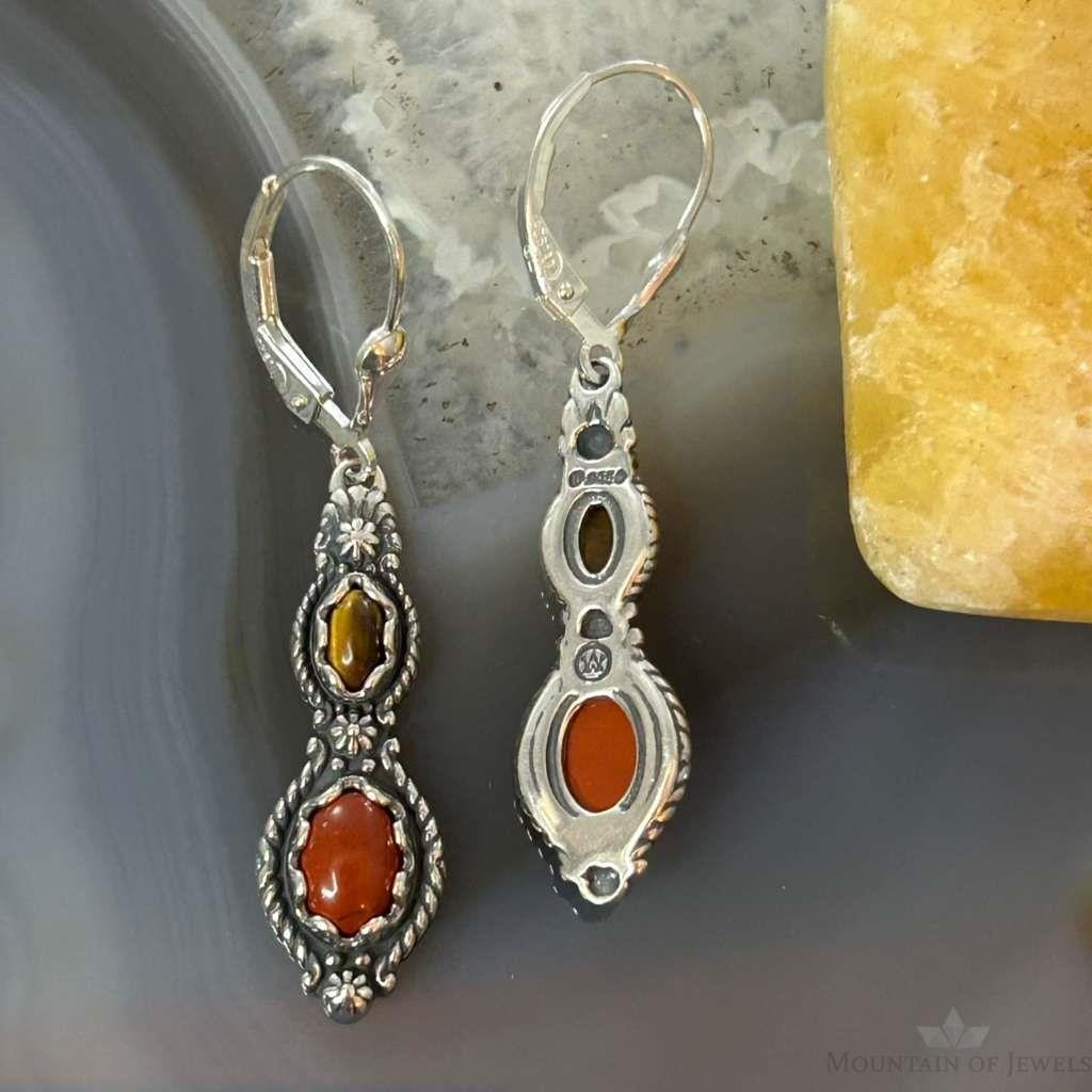 Carolyn Pollack Sterling Silver Red Jasper & Tiger's Eye Dangle Earrings For Women