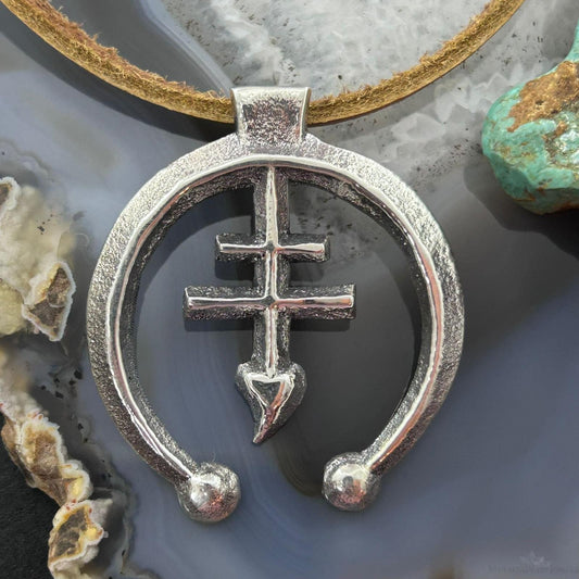 Gary Custer Sterling Silver Tufa Cast Cross Naja Unisex Pendant w/Leather Cord