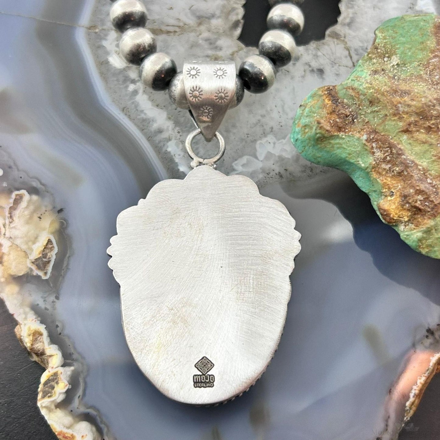 Sterling Silver Southwestern Style Oval Peanut Obsidian Decorated Pendant For Women