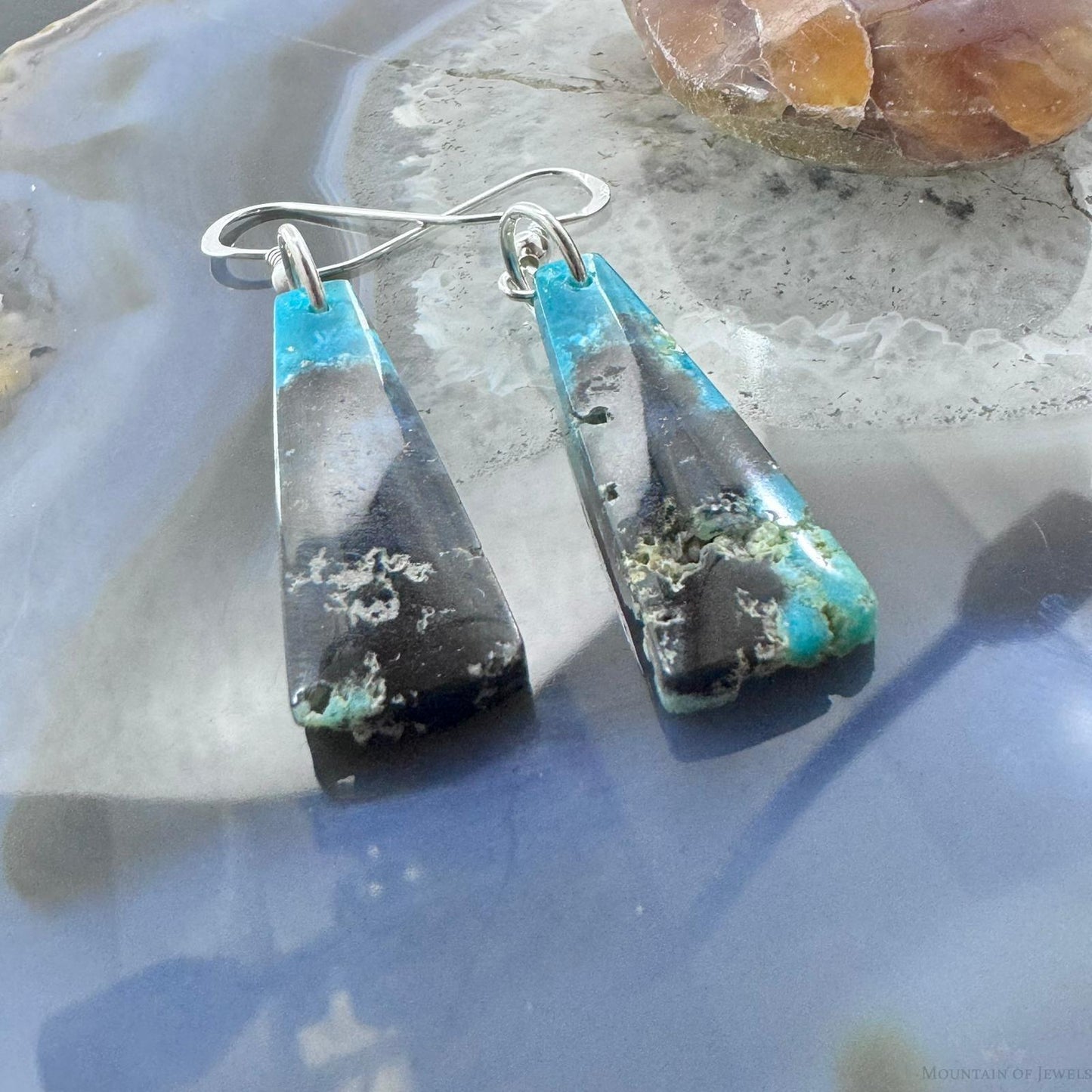 Sterling Silver Trapezoid Chrysocolla Slab Dangle Earrings For Women #211