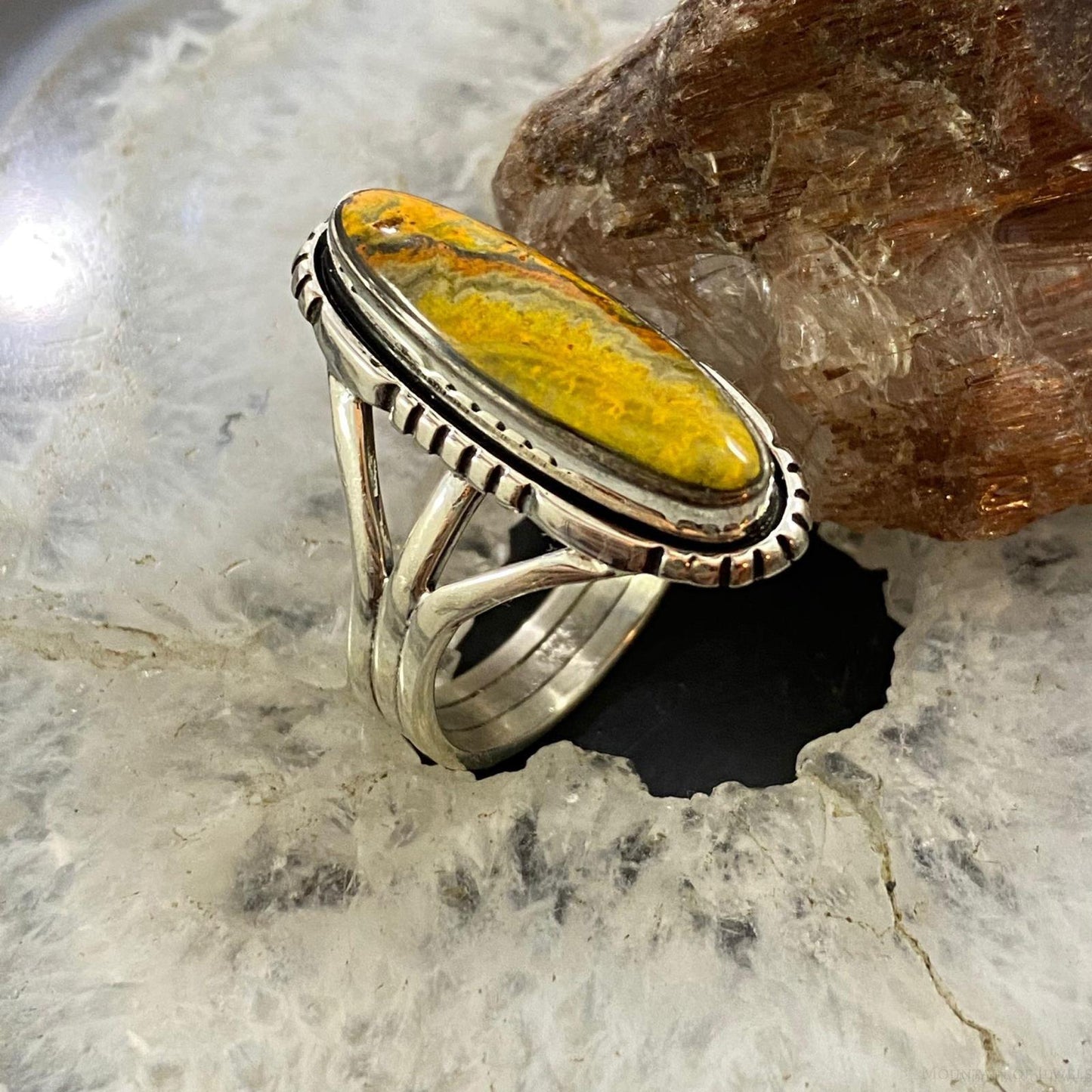 Native American Sterling Marquise Bumblebee Jasper Ring Size 10.75 For Women
