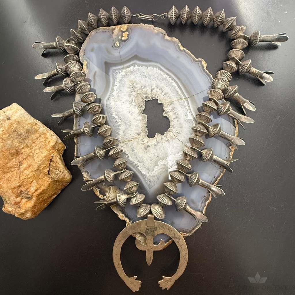 Vintage Native American Silver Squash Blossom w/Naja Necklace For Women