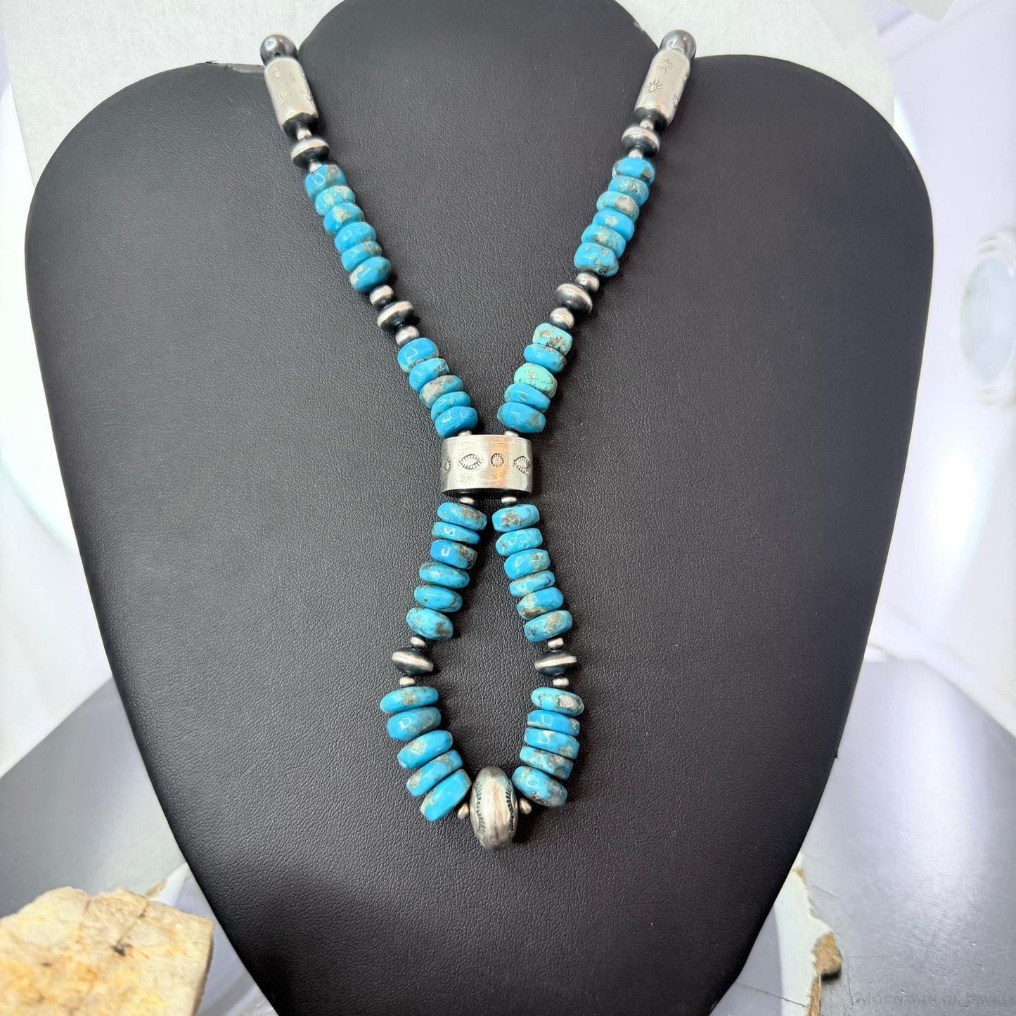 Sterling Silver Southwestern Style Turquoise Disk Beads & Starling Beads 20" Necklace For Women