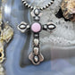 Richard Yazza Sterling Silver Round Pink Conch Decorated Unisex Cross Pendant