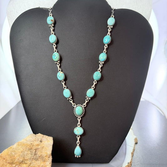 Sterling Silver Southwestern Style Mohave Turquoise Lariat 18"-20" Necklace For Women