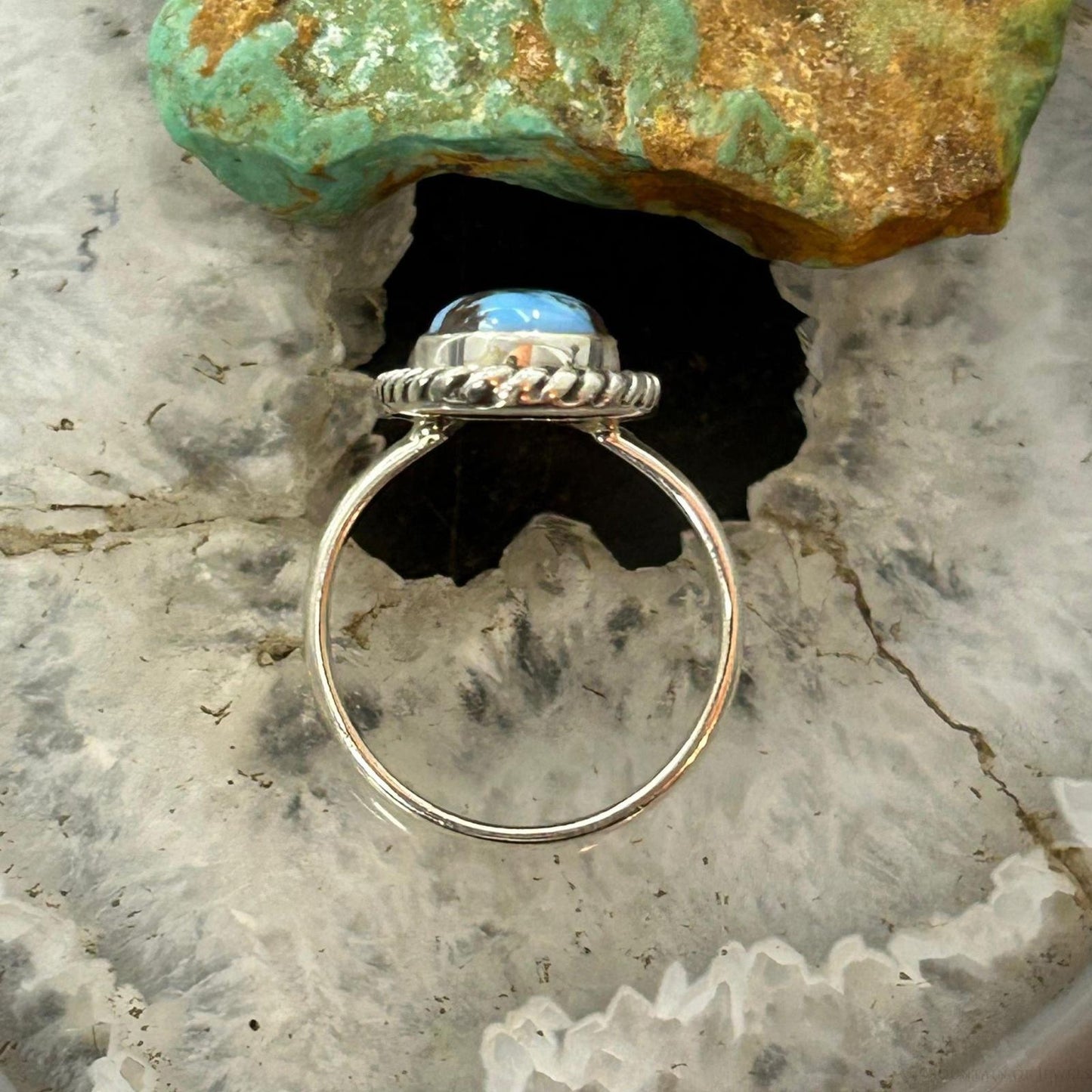 Sterling Silver Southwestern Style 2 Golden Hill Turquoise Ring Size 8.75 For Womenize