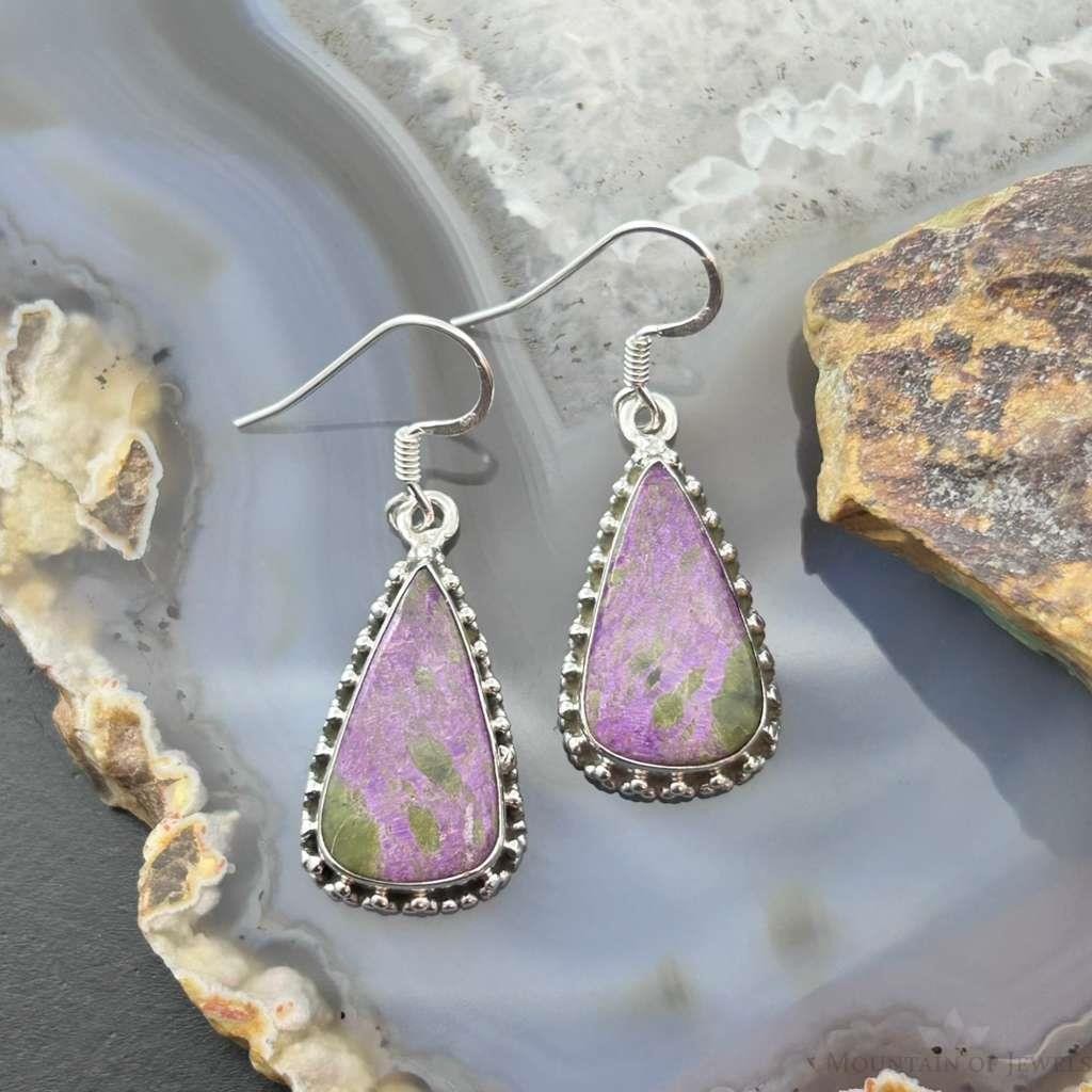 Sterling Silver Southwestern Style Teardrop Stichtite Dangle Earrings For Women