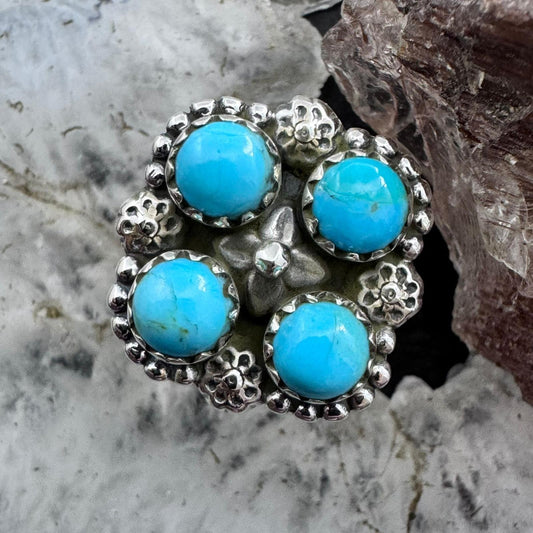 Sterling Silver Southwestern Style 4 Composite Turquoise Adjustable Ring For Women