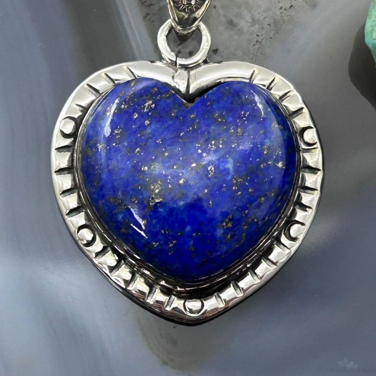 Sterling Silver Southwestern Style Lapis Heart Decorated Pendant For Women #2