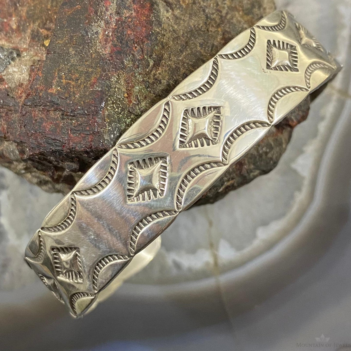 Vintage Native American Sterling Silver Stamped Stackable Unisex Bracelet