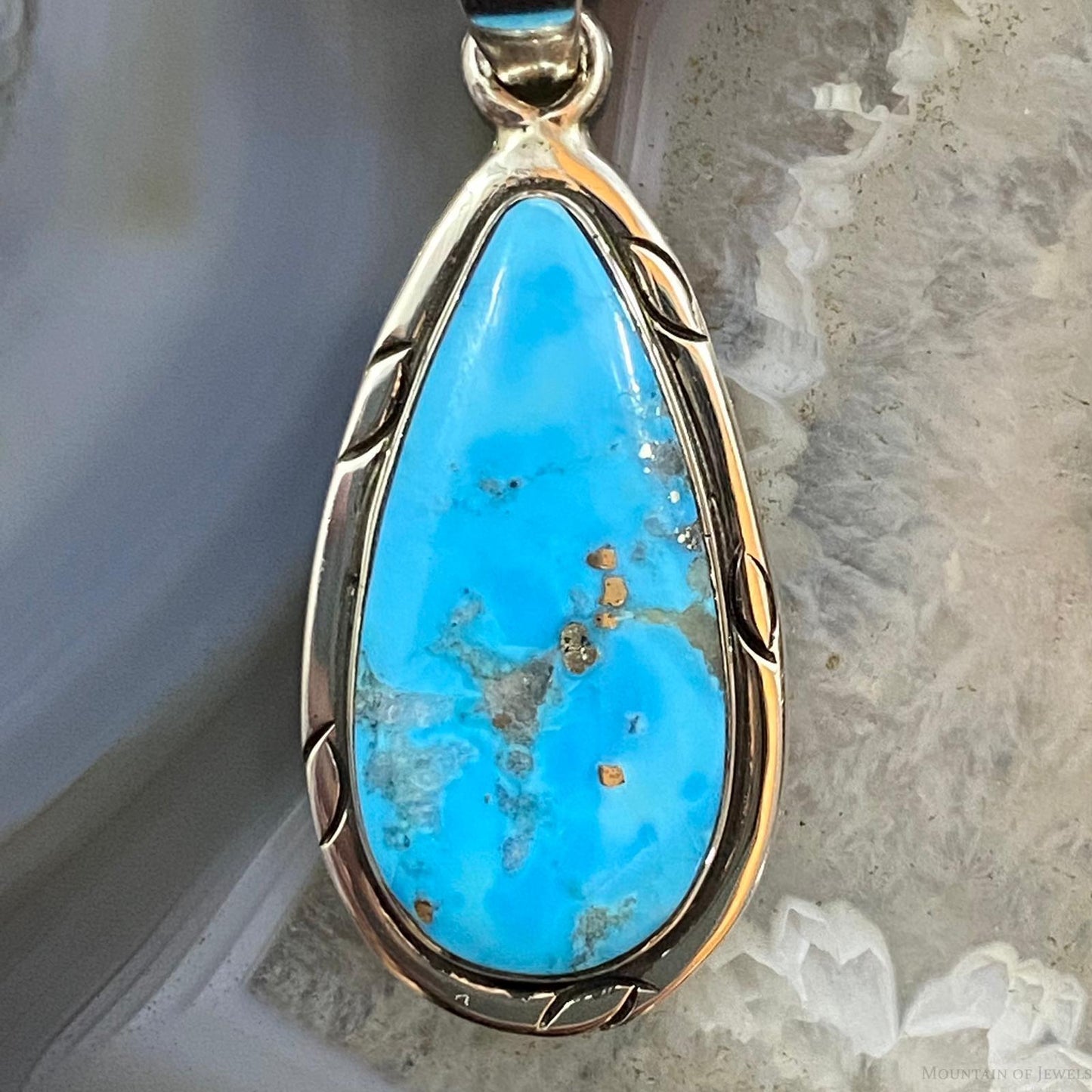Native American Sterling Blue Ridge Turquoise Teardrop Pendant For Women #1