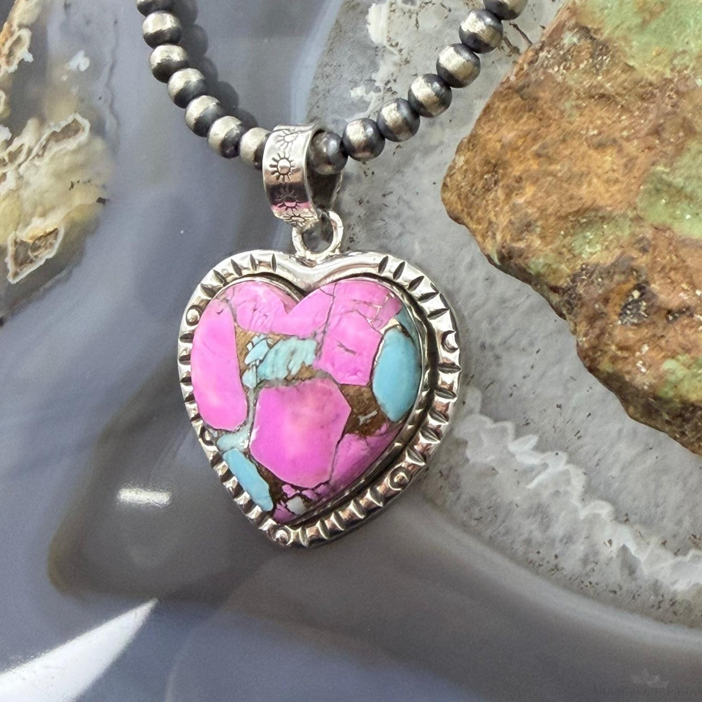 Sterling Silver Southwestern Style Cotton Candy Heart Pendant For Women #3