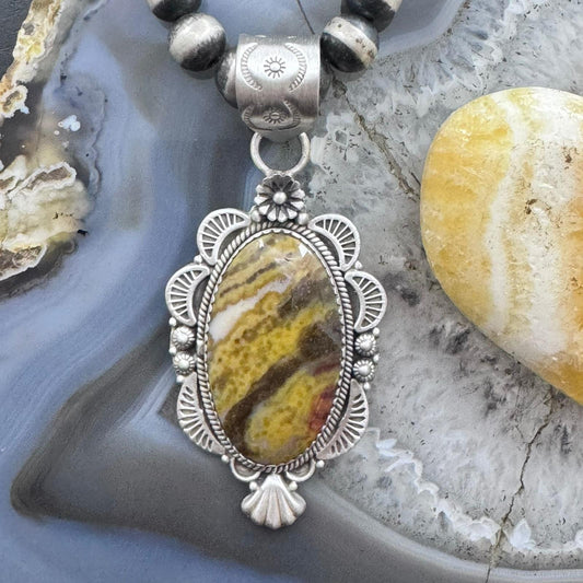 Sterling Silver Southwestern Style Elongated Oval River Jasper Pendant For Women