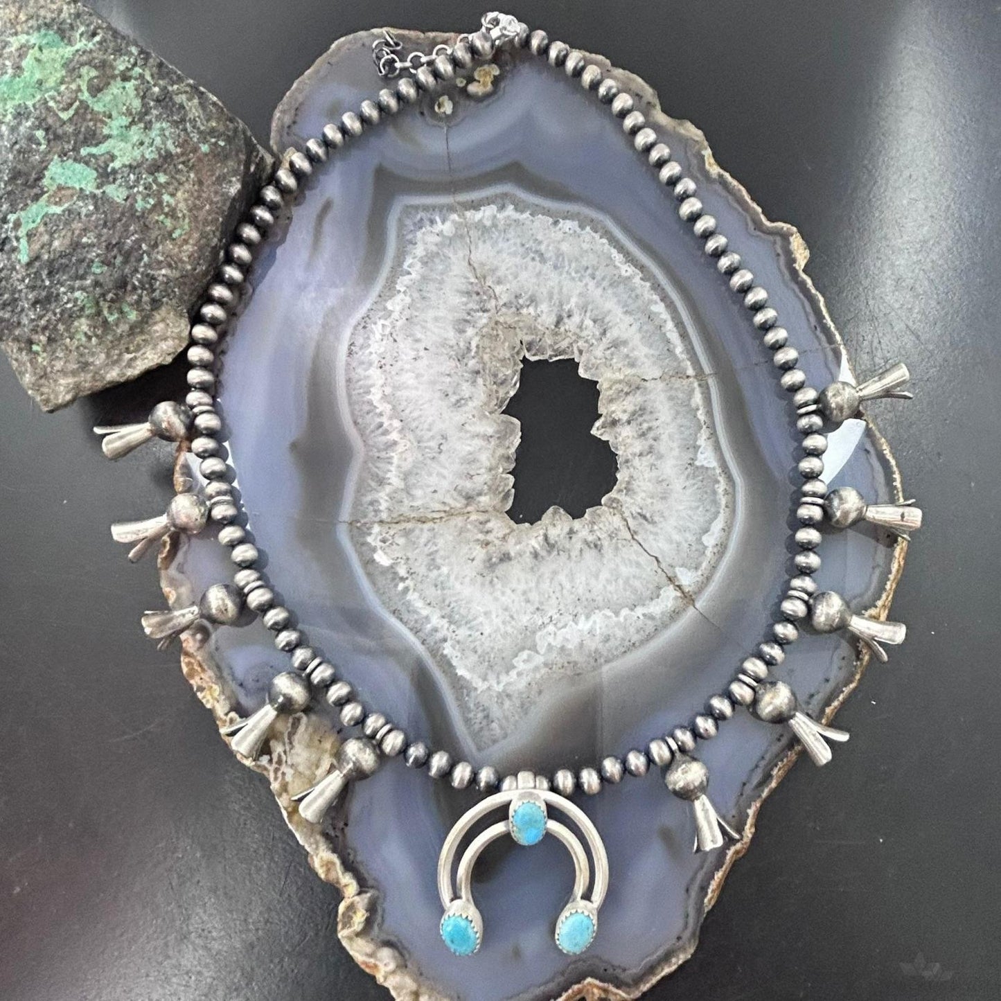 Sterling Silver Southwestern Style Naja w/Turquoise Squash Blossom 18"-20" Necklace For Women