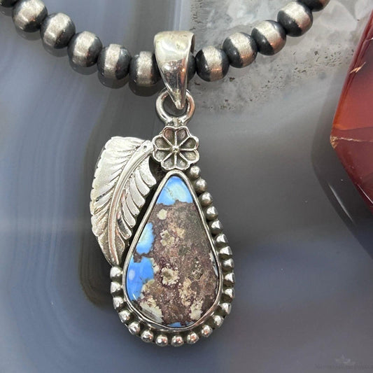 Sterling Silver Southwestern Style Teardrop Golden Hill Turquoise Leaves Pendant For Women