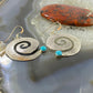 Brad Panteah Native American Sterling Turquoise Hammered Spiral Dangle Earrings