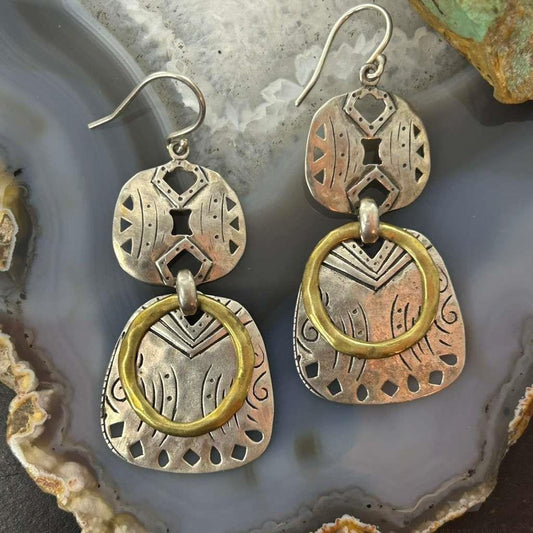 Silver & Brass Mixed Metals Dangle Earrings For Women
