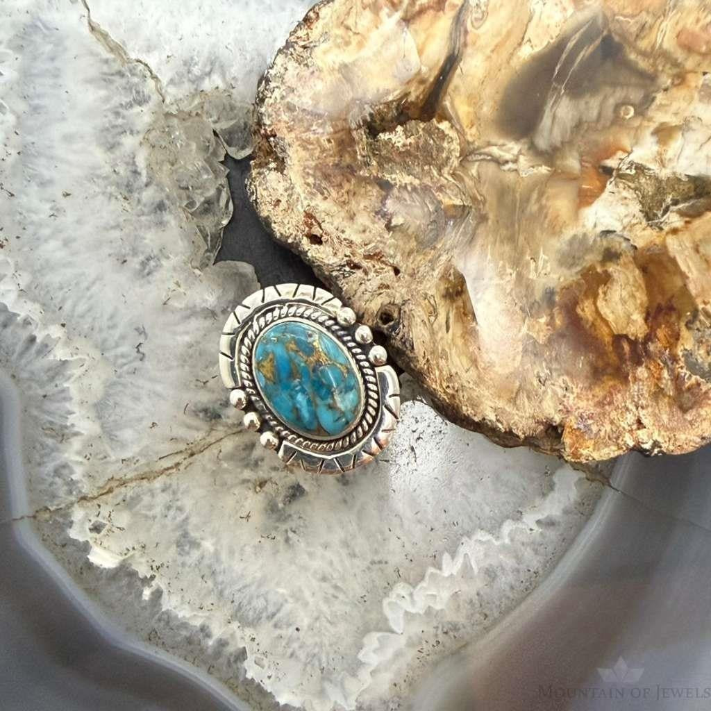 Sterling Silver Southwestern Style Oval Copper Turquoise Ring For Women