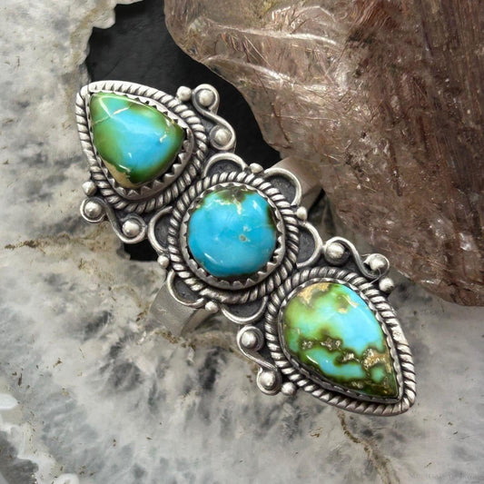 Sterling Silver Southwestern Style Sonora Gold Turquoise Adjustable Ring For Women #2