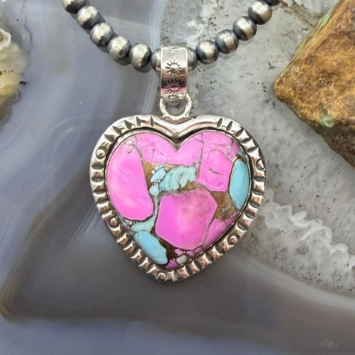 Sterling Silver Southwestern Style Cotton Candy Heart Pendant For Women #3