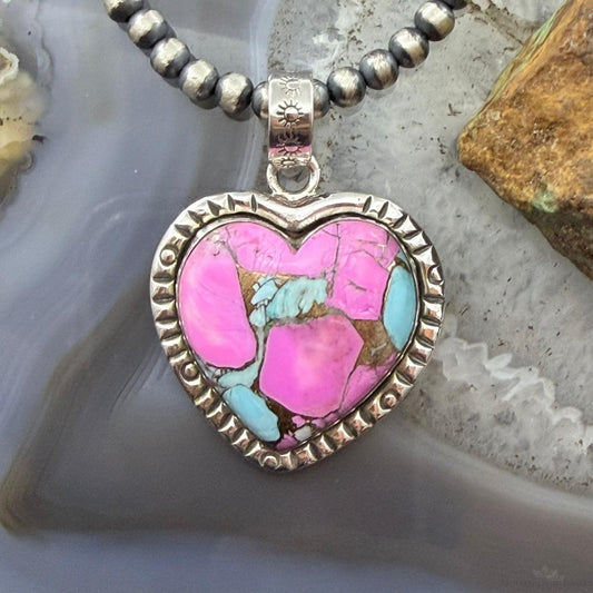 Sterling Silver Southwestern Style Cotton Candy Heart Pendant For Women #3