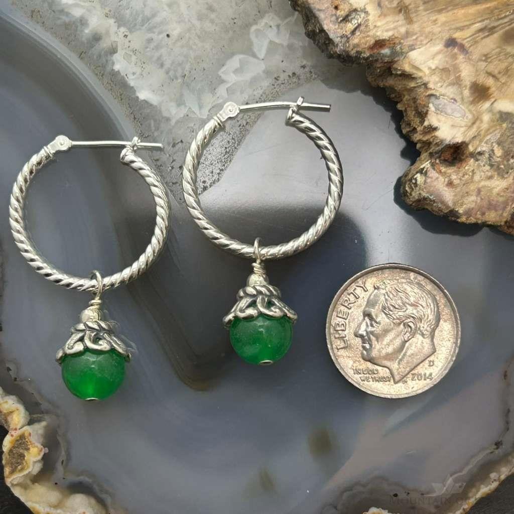 Carolyn Pollack Sterling Silver Twisted Hoop w/Green Jadeite Dangle Earrings For Women