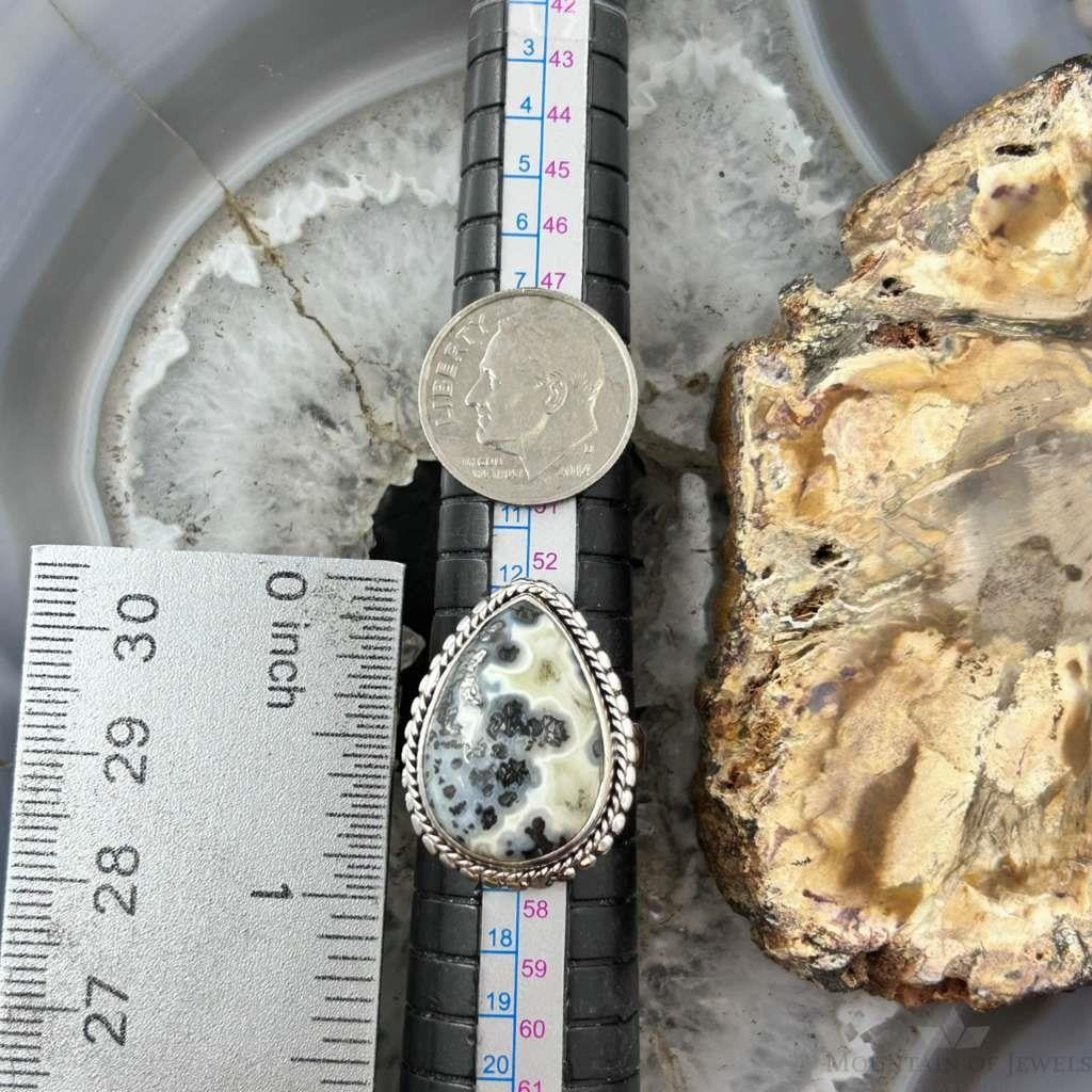 Sterling Silver Southwestern Style Teardrop Dendrite Agate Ring Size 7.5 For Women