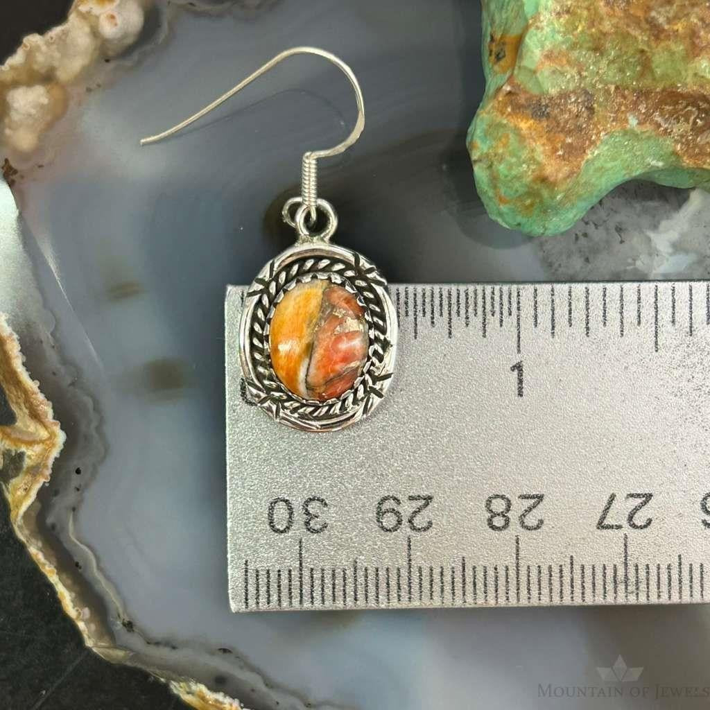 Sterling Silver Southwestern Style Spiny Oyster Turquoise Dangle Earrings For Women #5