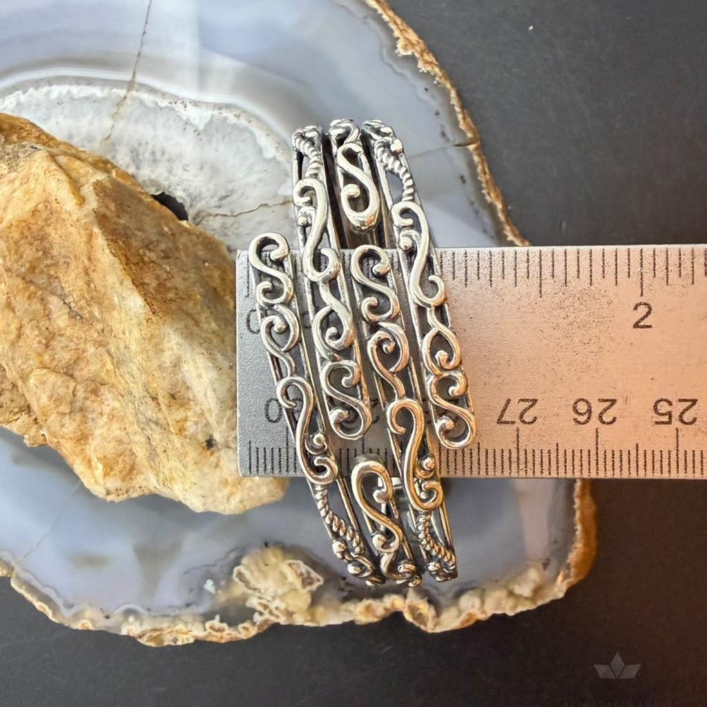 Carolyn Pollack Sterling Silver 4 Row Swirl Decorated Hinged Bracelet For Women