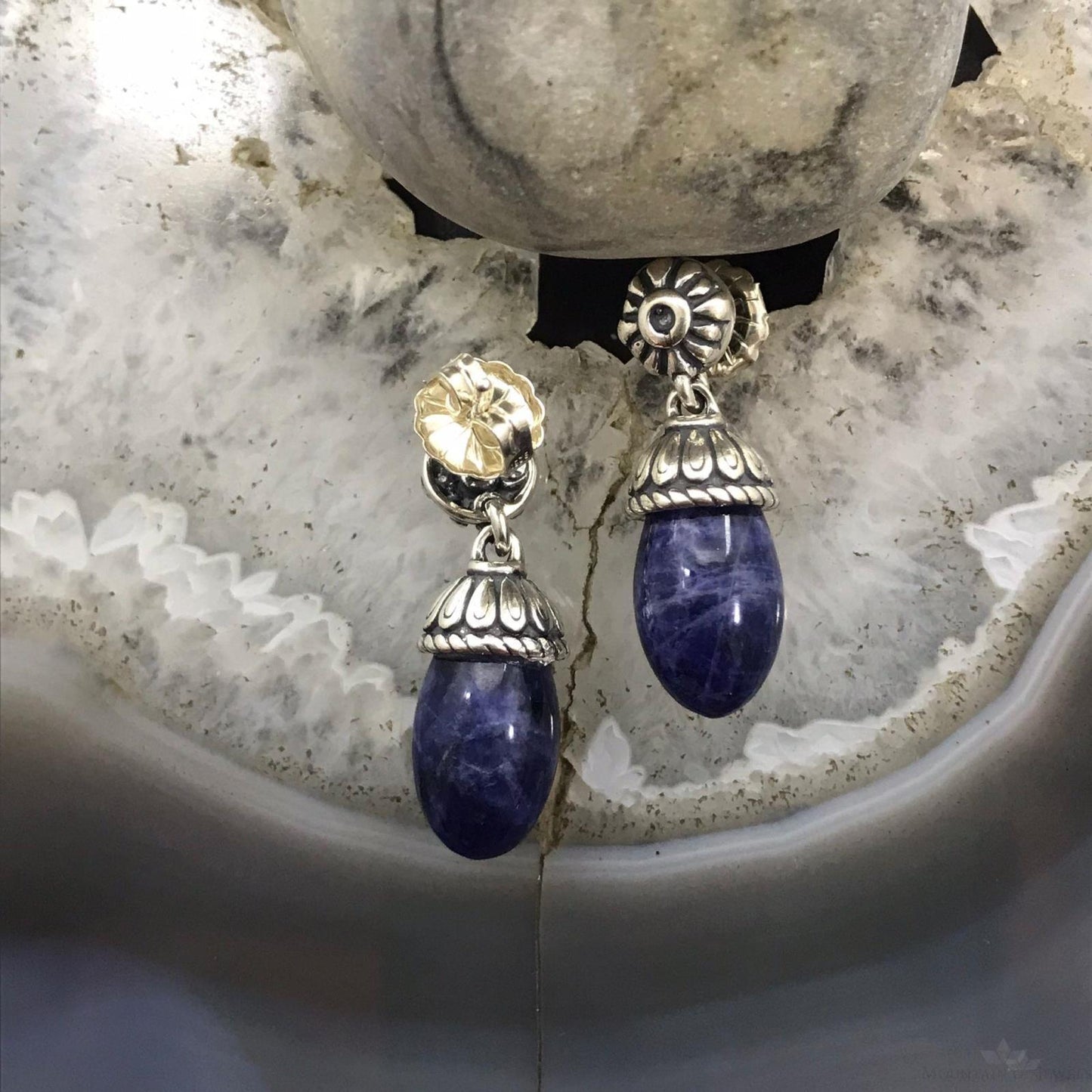 Carolyn Pollack Sterling Silver Sodalite Bead Decorated Dangle Earrings For Women