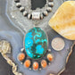 Sterling Silver Southwestern Style Malachite-Azurite & Spiny Pendant For Women