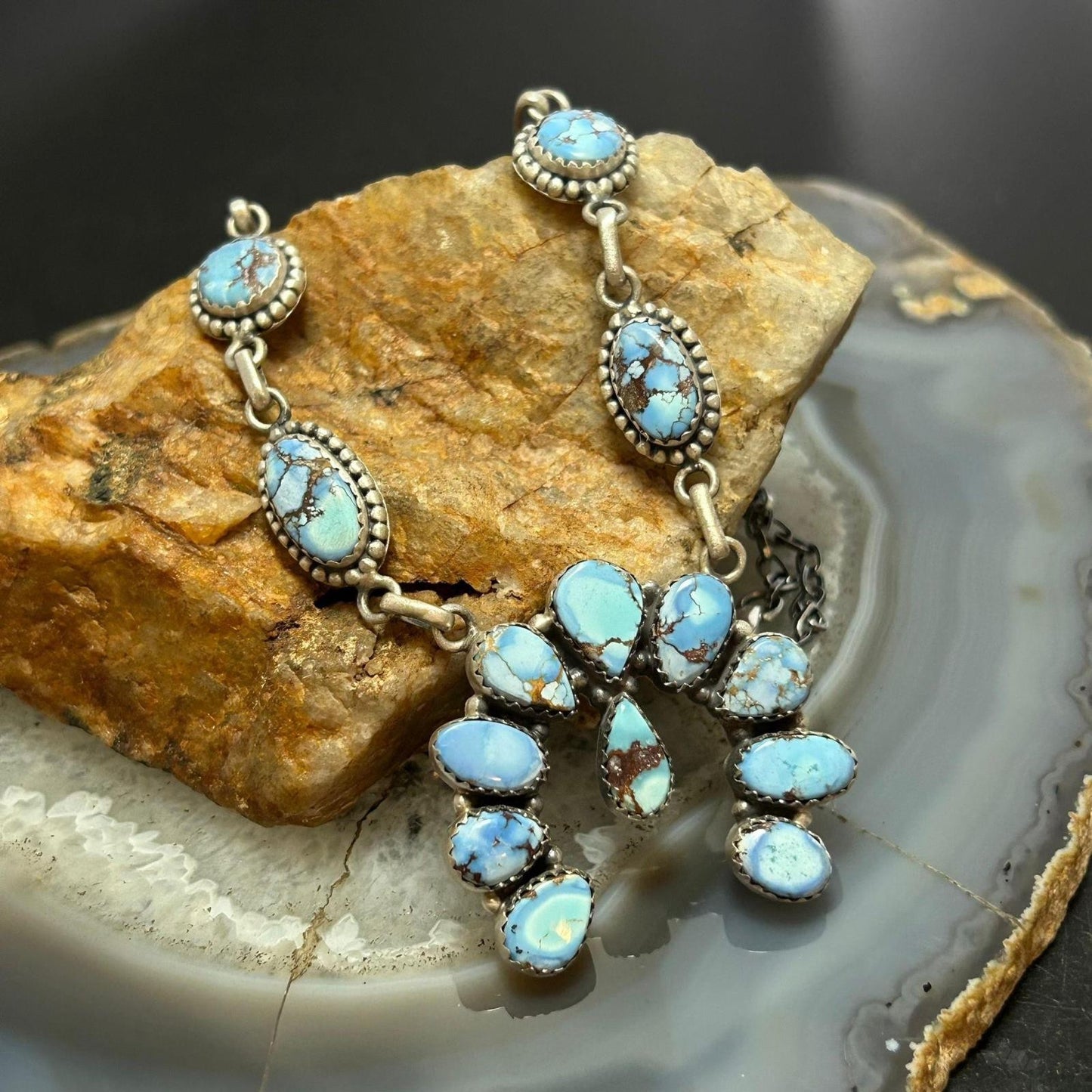Sterling Silver Southwestern Style Golden Hill Turquoise Naja 20" Necklace For Women