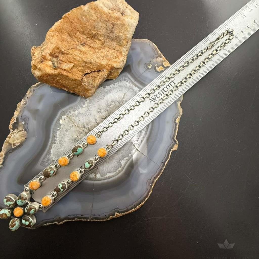 Sterling Silver Southwestern Style Turquoise & Spiny Oyster 21" Necklace For Women