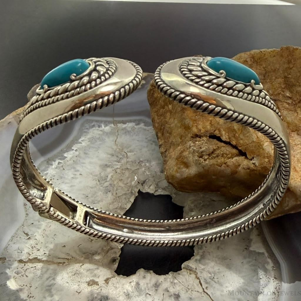 Carolyn Pollack Sterling Silver 2 Sleeping Beauty Turquoise Decorated Hinged Bracelet For Women